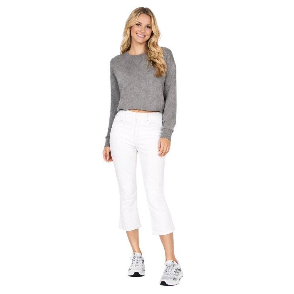2/$30 ZARA Cropped M Gray Knit Sweater Ribbed Cuffs Crewneck Long Sleeves